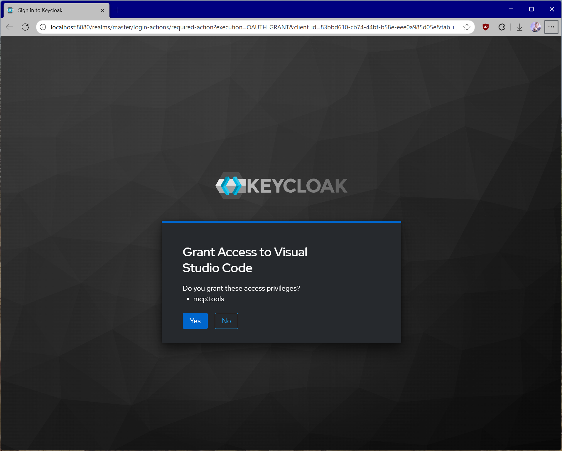 VS Code용 Keycloak 동의 양식.