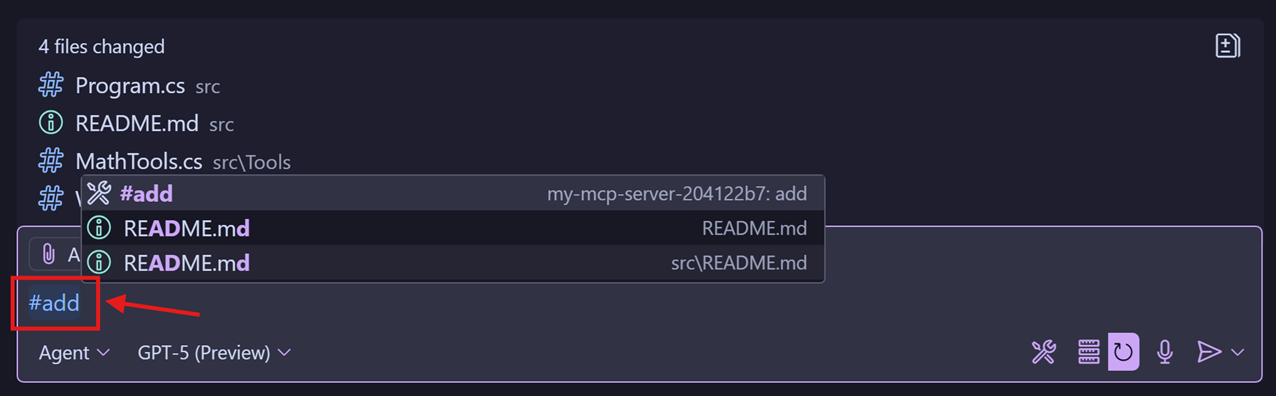 VS Code에서 MCP 도구 호출.